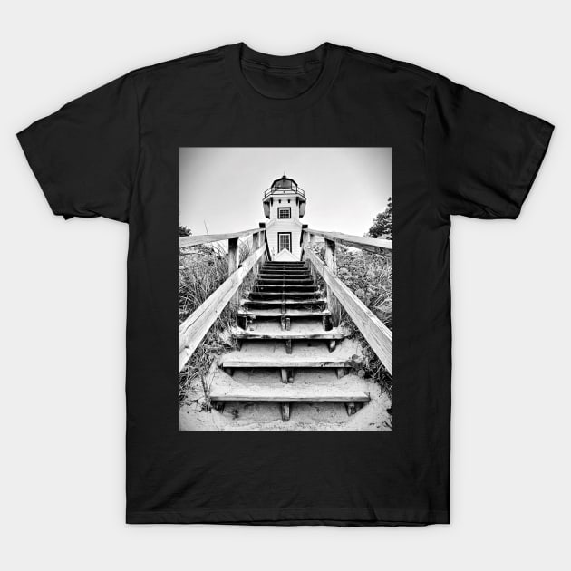 “Mission Point Lighthouse” - Black and White T-Shirt by Colette22